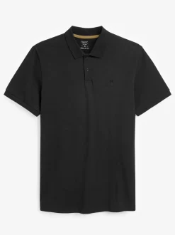 Poloshirts|Next Zwart - Normale Pasvorm - Piqué poloshirt met korte mouwen