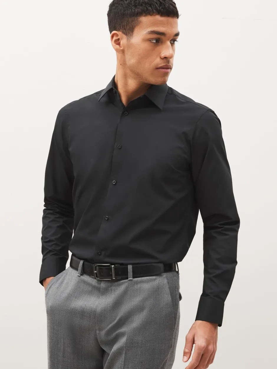 Formele Overhemden|Shirts*Next Zwart - Normale Pasvorm - Strijkvrij net overhemd met enkele manchet