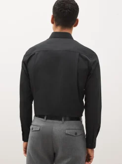 Formele Overhemden|Shirts*Next Zwart - Normale Pasvorm - Strijkvrij net overhemd met enkele manchet