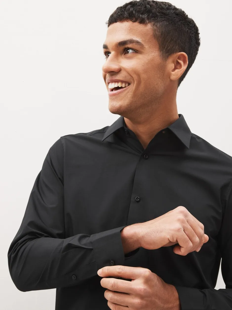 Formele Overhemden|Shirts*Next Zwart - Normale Pasvorm - Strijkvrij net overhemd met enkele manchet