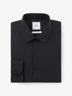Formele Overhemden|Shirts*Next Zwart - Normale Pasvorm - Strijkvrij net overhemd met enkele manchet