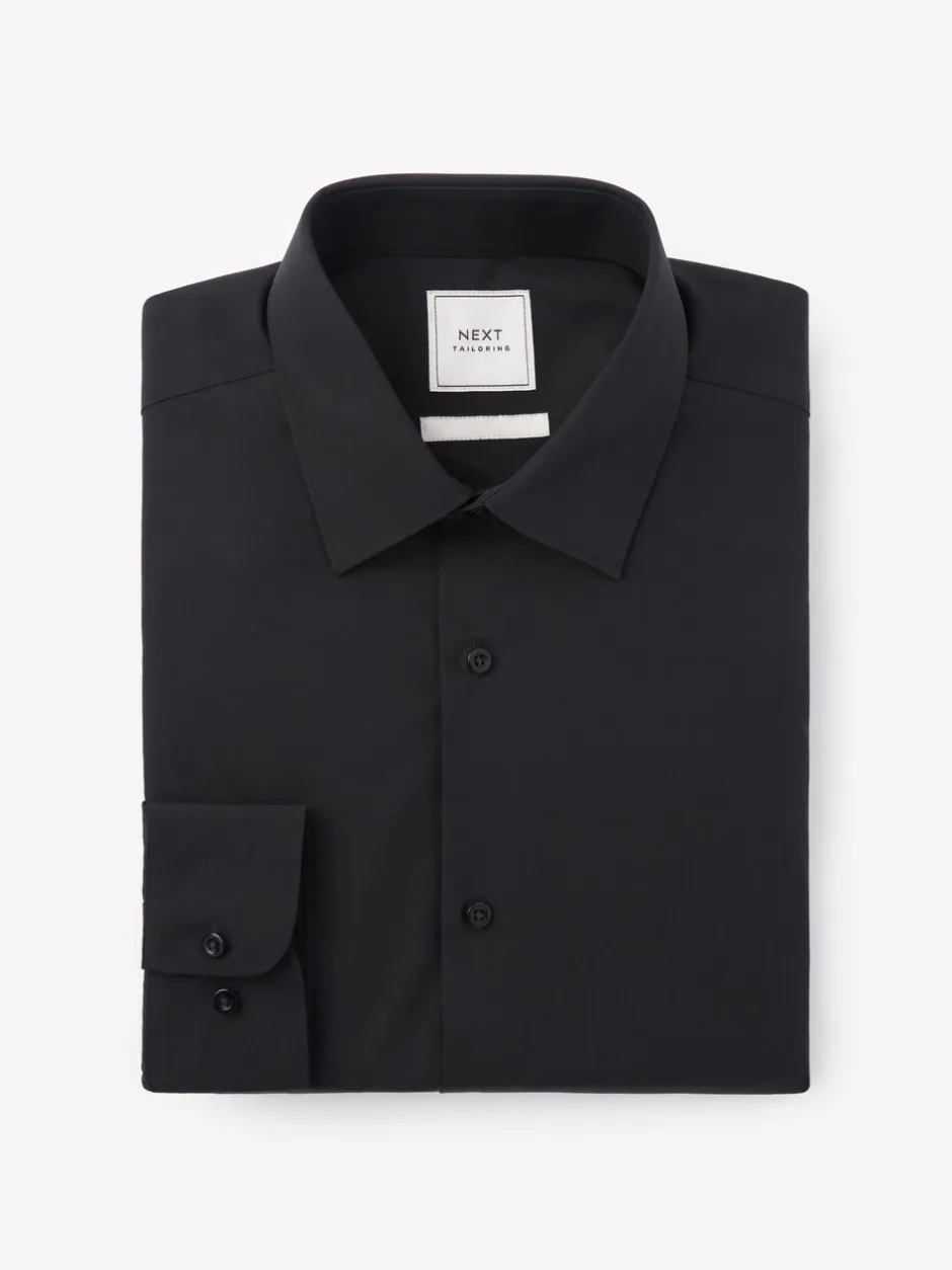 Formele Overhemden|Shirts*Next Zwart - Normale Pasvorm - Strijkvrij net overhemd met enkele manchet