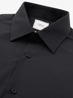 Formele Overhemden|Shirts*Next Zwart - Normale Pasvorm - Strijkvrij net overhemd met enkele manchet
