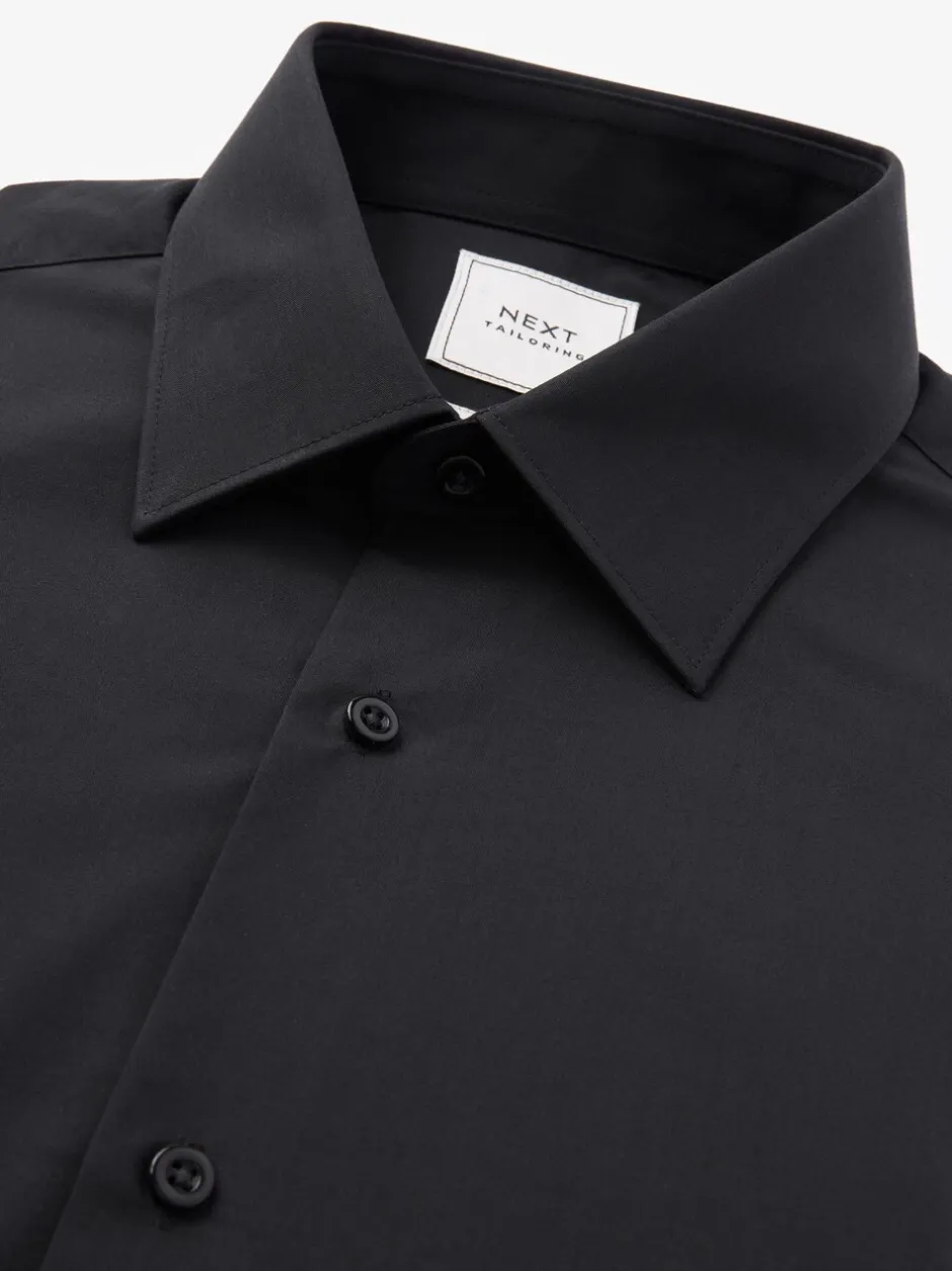 Formele Overhemden|Shirts*Next Zwart - Normale Pasvorm - Strijkvrij net overhemd met enkele manchet