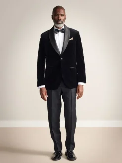 Smokings En Feestkleding*Next - Normale Pasvorm - Signature Pontoglio Italiaanse fluwelen blazer met sjaalkraag Zwart