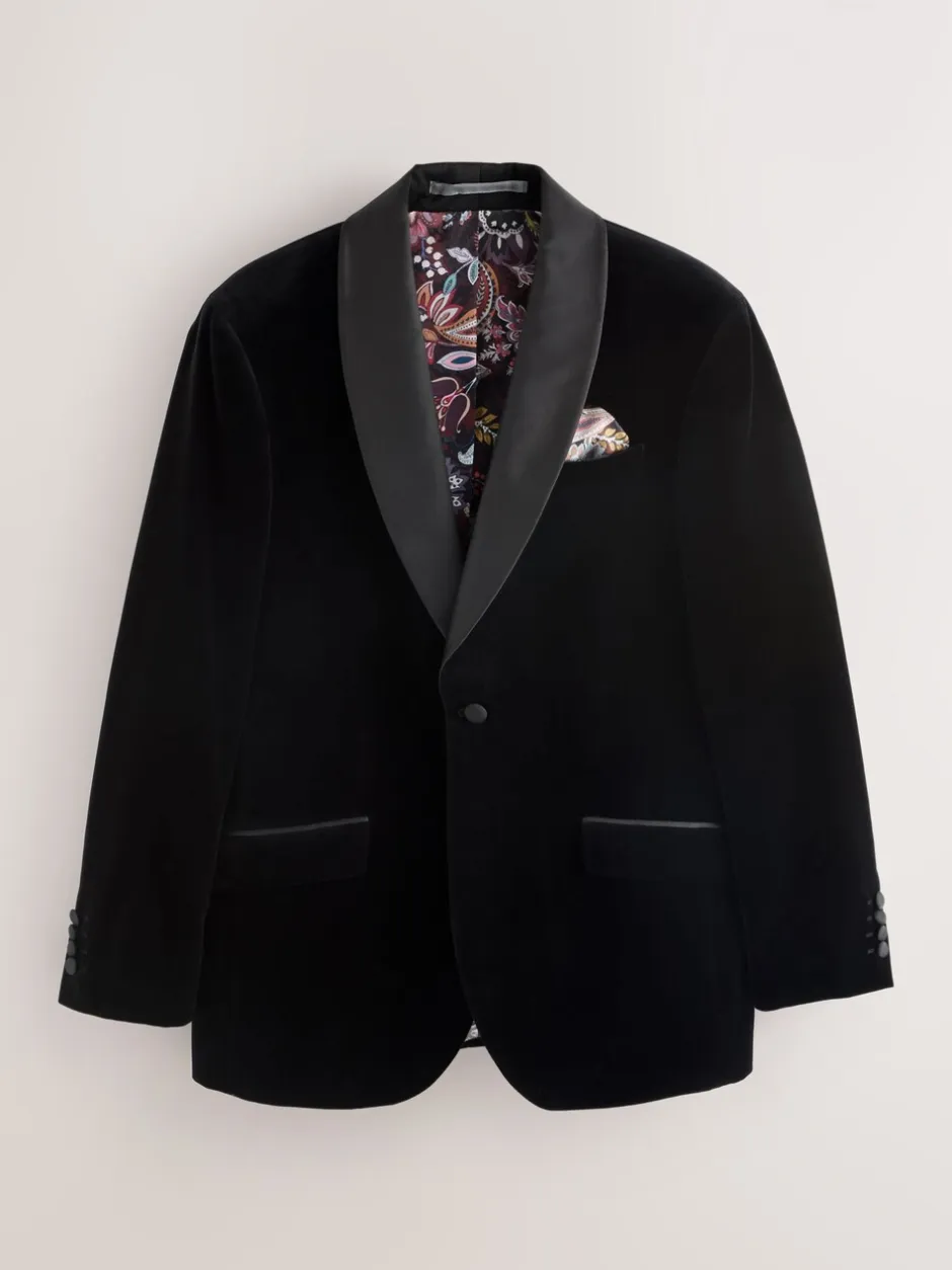 Smokings En Feestkleding*Next - Normale Pasvorm - Signature Pontoglio Italiaanse fluwelen blazer met sjaalkraag Zwart
