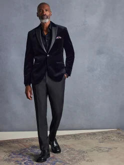 Smokings En Feestkleding|Next - Normale Pasvorm - Signature Pontoglio Italiaanse fluwelen blazer Zwart