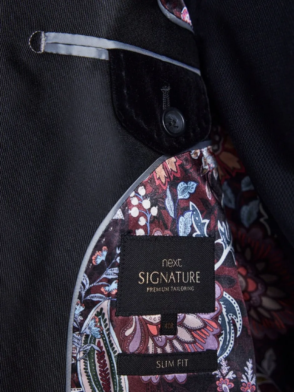 Smokings En Feestkleding|Next - Normale Pasvorm - Signature Pontoglio Italiaanse fluwelen blazer Zwart