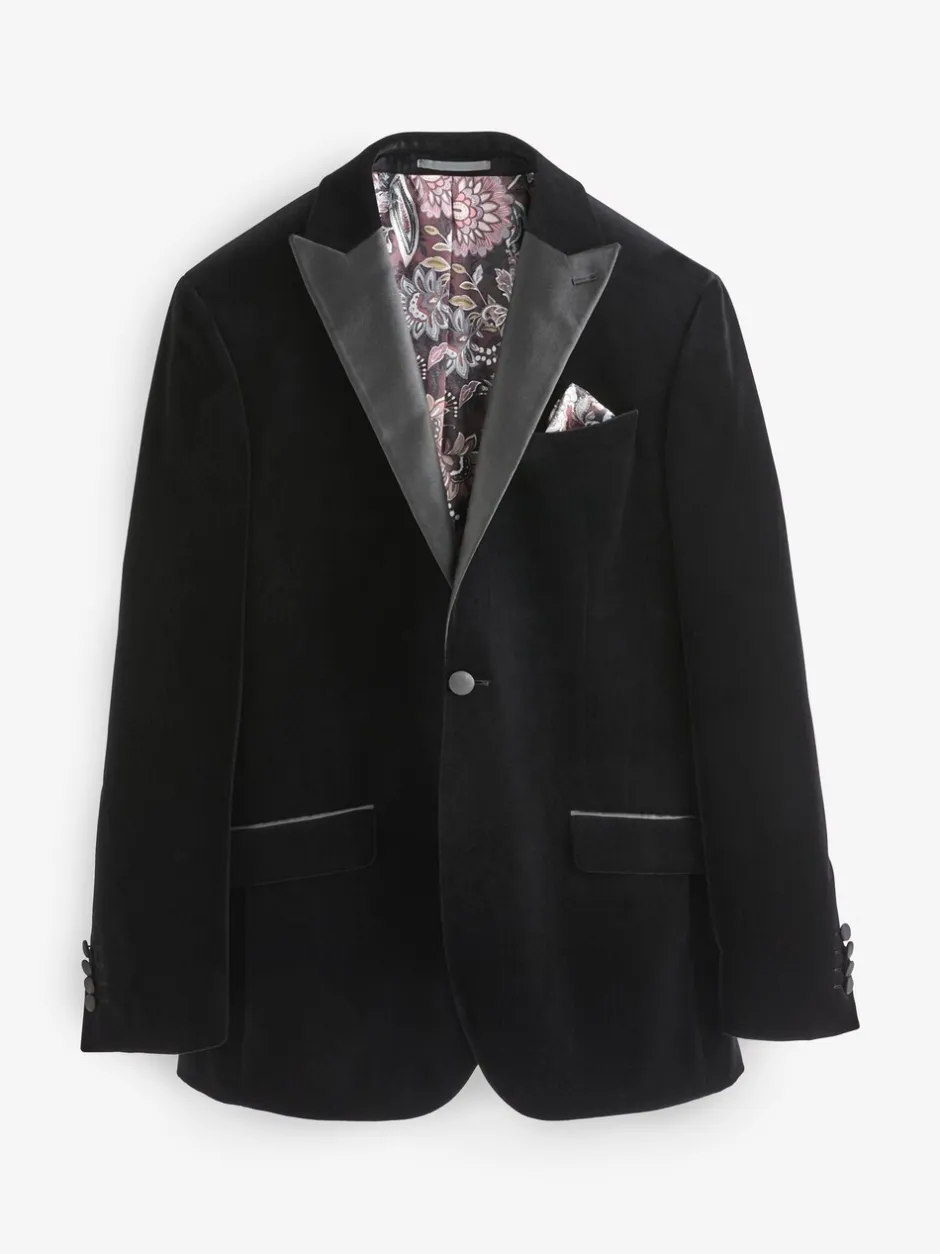 Smokings En Feestkleding|Next - Normale Pasvorm - Signature Pontoglio Italiaanse fluwelen blazer Zwart
