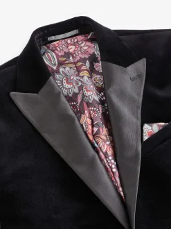Smokings En Feestkleding|Next - Normale Pasvorm - Signature Pontoglio Italiaanse fluwelen blazer Zwart