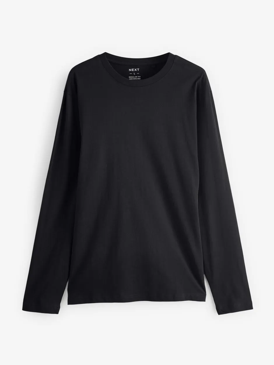 T-Shirts En Hemden|Next Zwart - Normale Pasvorm - T-shirt met lange mouwen en ronde hals