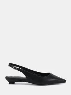 Lage Schoenen|Novo - Clover Point Toe Low Heel Slingback Shoes Zwart