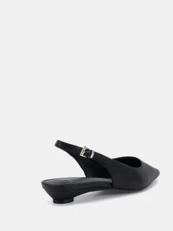 Lage Schoenen|Novo - Clover Point Toe Low Heel Slingback Shoes Zwart