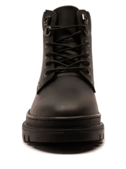 Boots|Off The Hook - Jones Leren Vetersluiting Casual Enkelboots Zwart