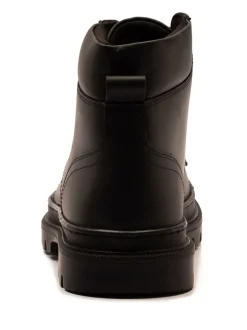 Boots|Off The Hook - Jones Leren Vetersluiting Casual Enkelboots Zwart