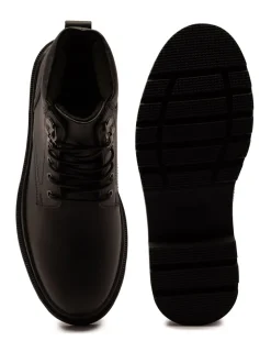 Boots|Off The Hook - Jones Leren Vetersluiting Casual Enkelboots Zwart