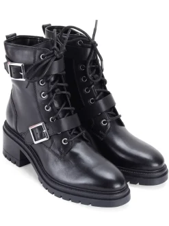 Boots*Off The Hook - Parkside Block Heel Leather Combat Boots Zwart