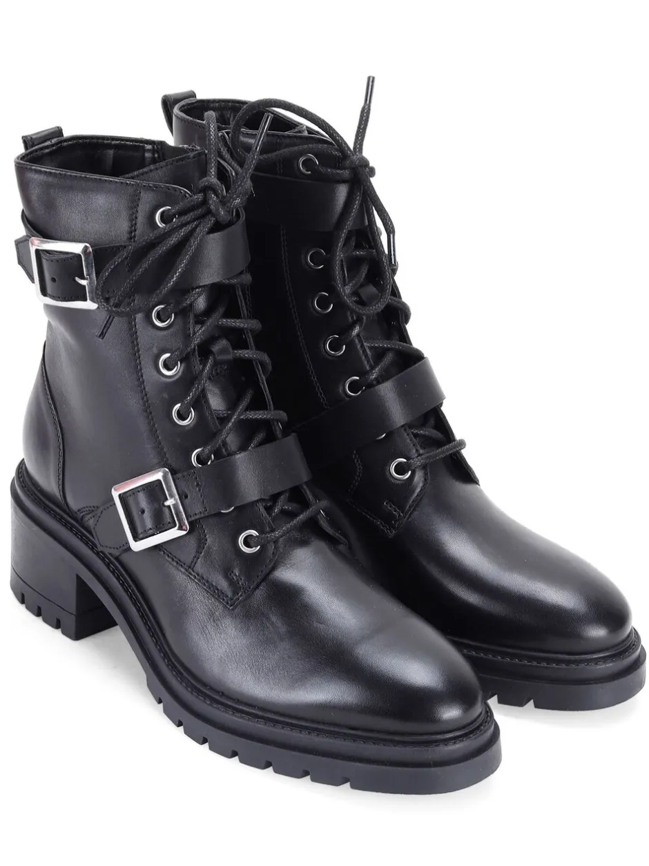 Boots*Off The Hook - Parkside Block Heel Leather Combat Boots Zwart