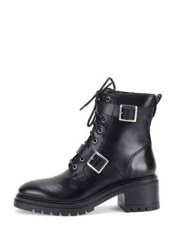 Boots*Off The Hook - Parkside Block Heel Leather Combat Boots Zwart