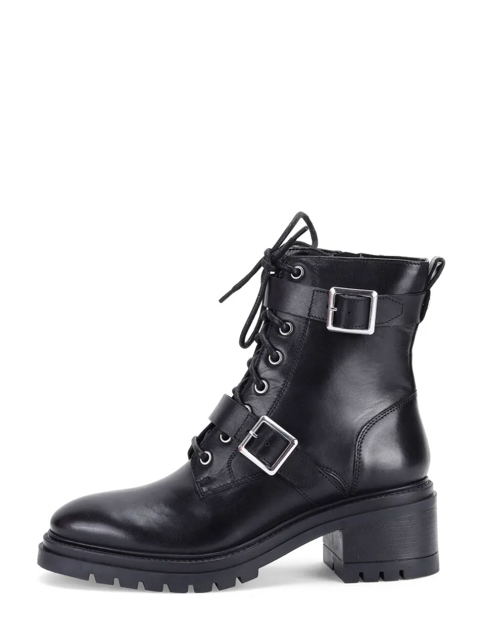 Boots*Off The Hook - Parkside Block Heel Leather Combat Boots Zwart
