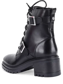 Boots*Off The Hook - Parkside Block Heel Leather Combat Boots Zwart