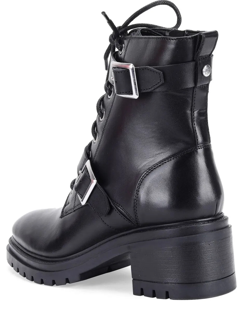 Boots*Off The Hook - Parkside Block Heel Leather Combat Boots Zwart