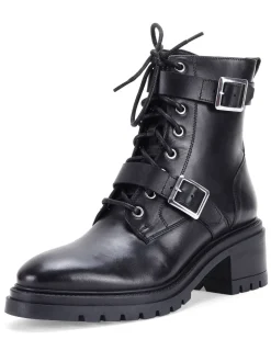 Boots*Off The Hook - Parkside Block Heel Leather Combat Boots Zwart