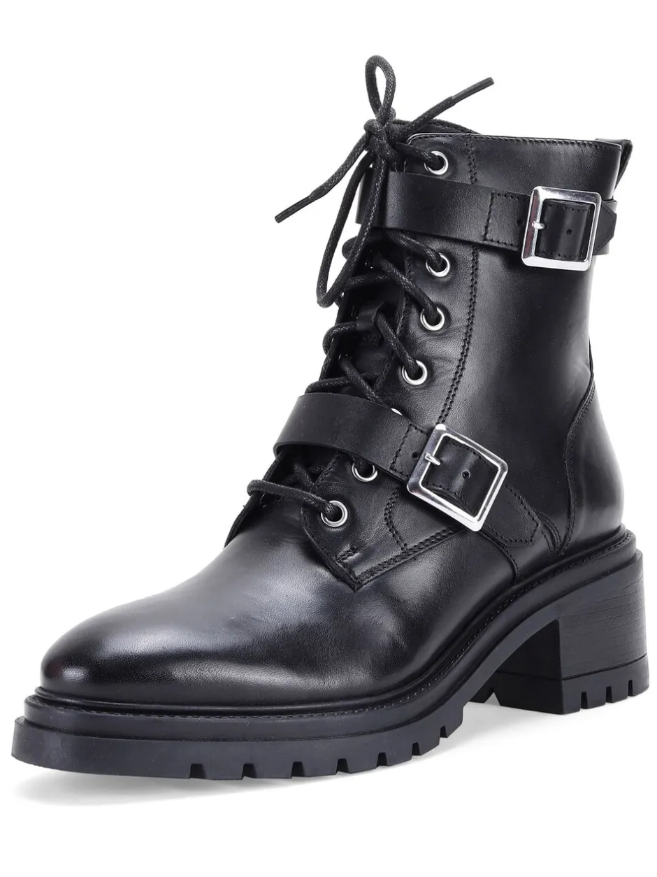 Boots*Off The Hook - Parkside Block Heel Leather Combat Boots Zwart