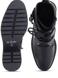 Boots*Off The Hook - Parkside Block Heel Leather Combat Boots Zwart