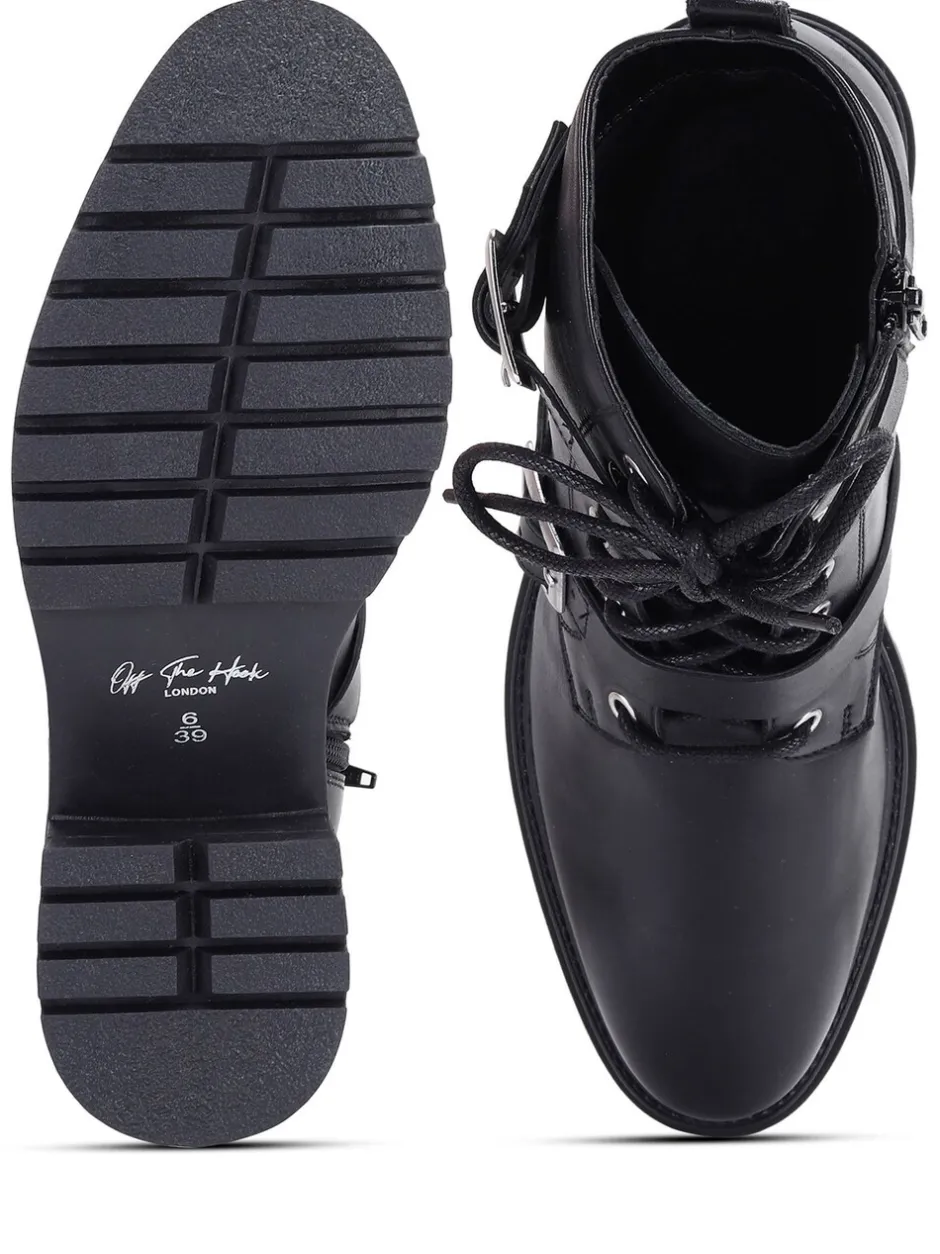 Boots*Off The Hook - Parkside Block Heel Leather Combat Boots Zwart