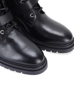 Boots*Off The Hook - Parkside Block Heel Leather Combat Boots Zwart