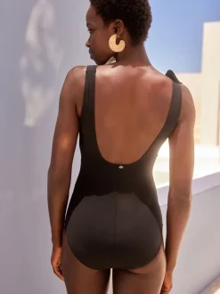 Badkleding|Next Zwart - Ondersteunend badpak met buikcorrigerend effect en ruches