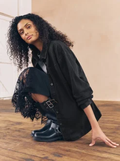 Blouses En Overhemden|Tops En T-Shirts*Next Zwart - Oversized denim overhemd
