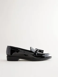 Lage Schoenen|Ruimvallend En Extraruimvallend|Next - Patent kwastje hardware detail Instappers Zwart