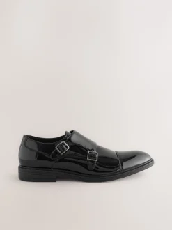 Schoenen|Formele Schoenen|Next Zwart - Patent Toecap Double Monk Shoes