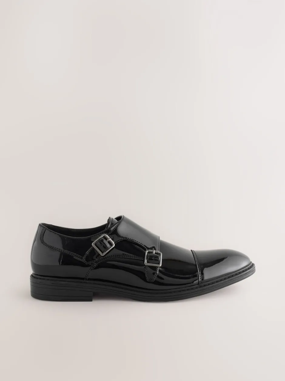 Schoenen|Formele Schoenen|Next Zwart - Patent Toecap Double Monk Shoes