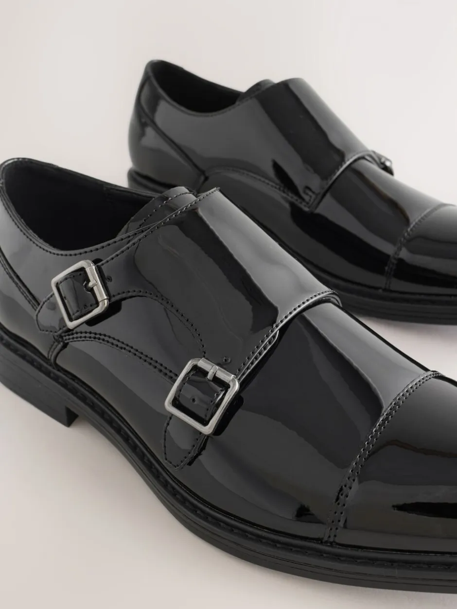 Schoenen|Formele Schoenen|Next Zwart - Patent Toecap Double Monk Shoes