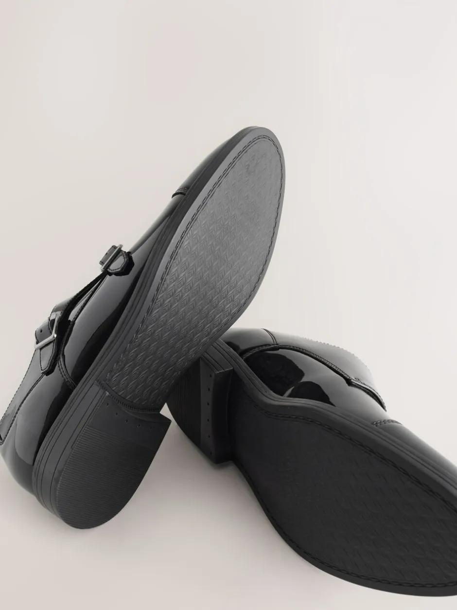 Schoenen|Formele Schoenen|Next Zwart - Patent Toecap Double Monk Shoes