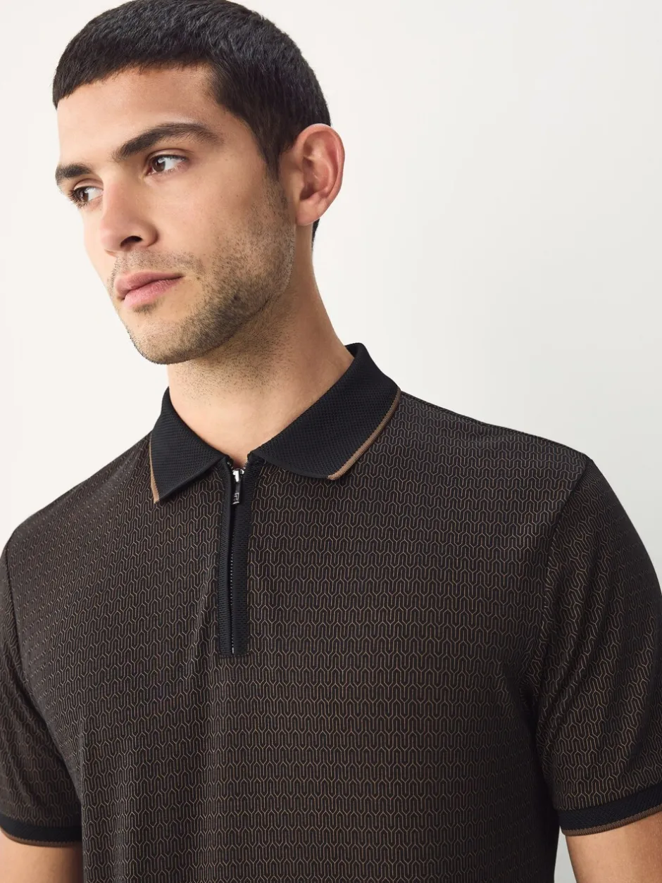 Poloshirts*Next - Pattern Quarter Zip Polo Shirt Zwart