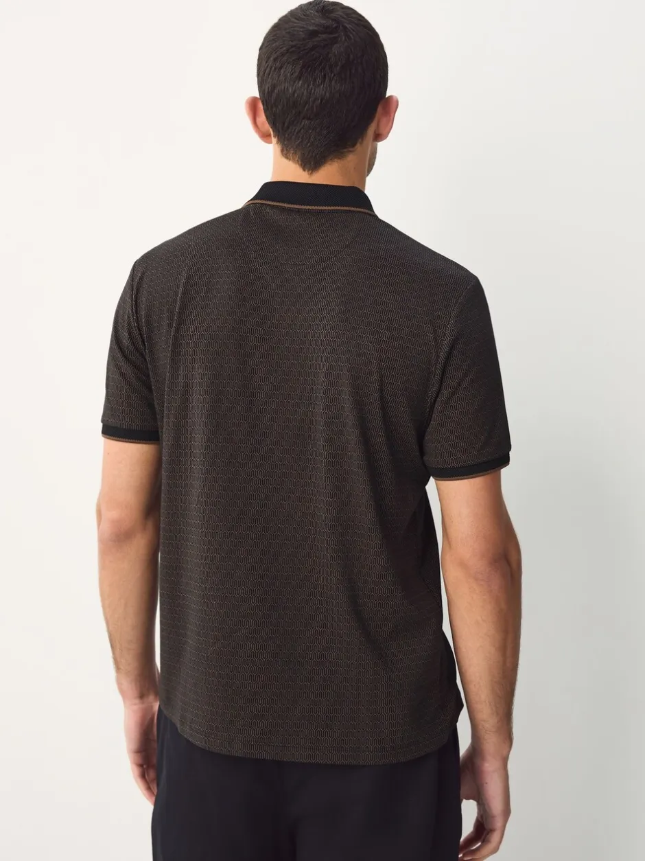 Poloshirts*Next - Pattern Quarter Zip Polo Shirt Zwart