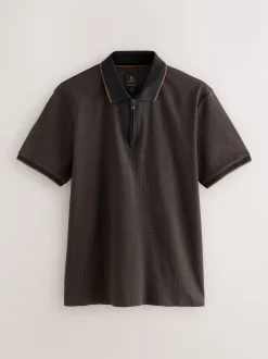 Poloshirts*Next - Pattern Quarter Zip Polo Shirt Zwart