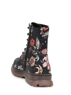 Boots*Pavers - Lace Up Floral Boots Zwart