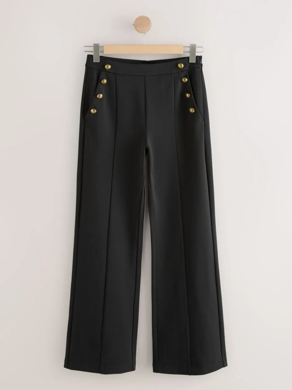 Broeken|Next - Ponte Broek met Wijde pijpen en goudkleurige knoopdetails Zwart