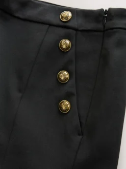 Broeken|Next - Ponte Broek met Wijde pijpen en goudkleurige knoopdetails Zwart