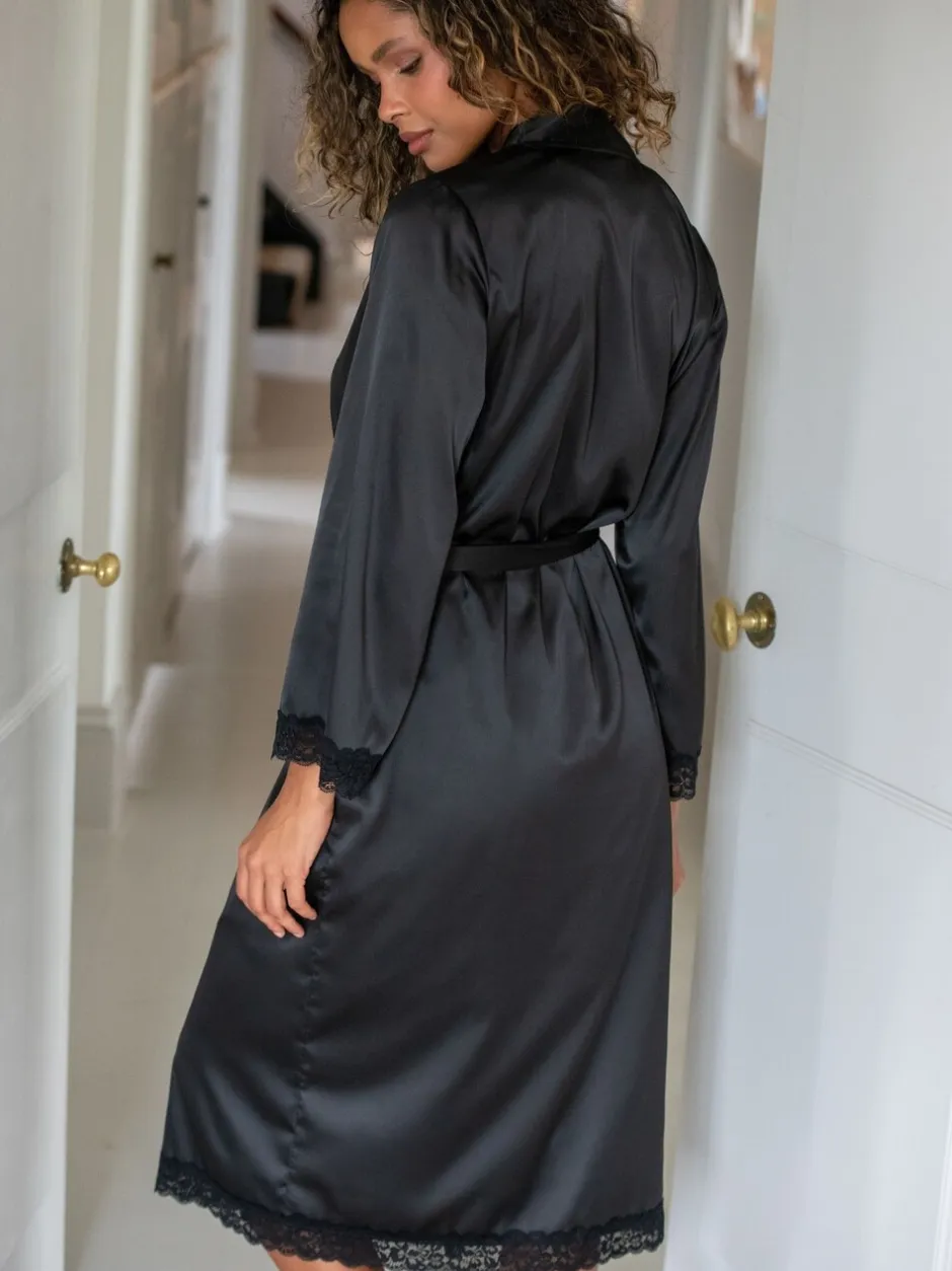 Badjassen*Pour Moi - Dusk Satin Kimono Sleeve Midi Gown Zwart