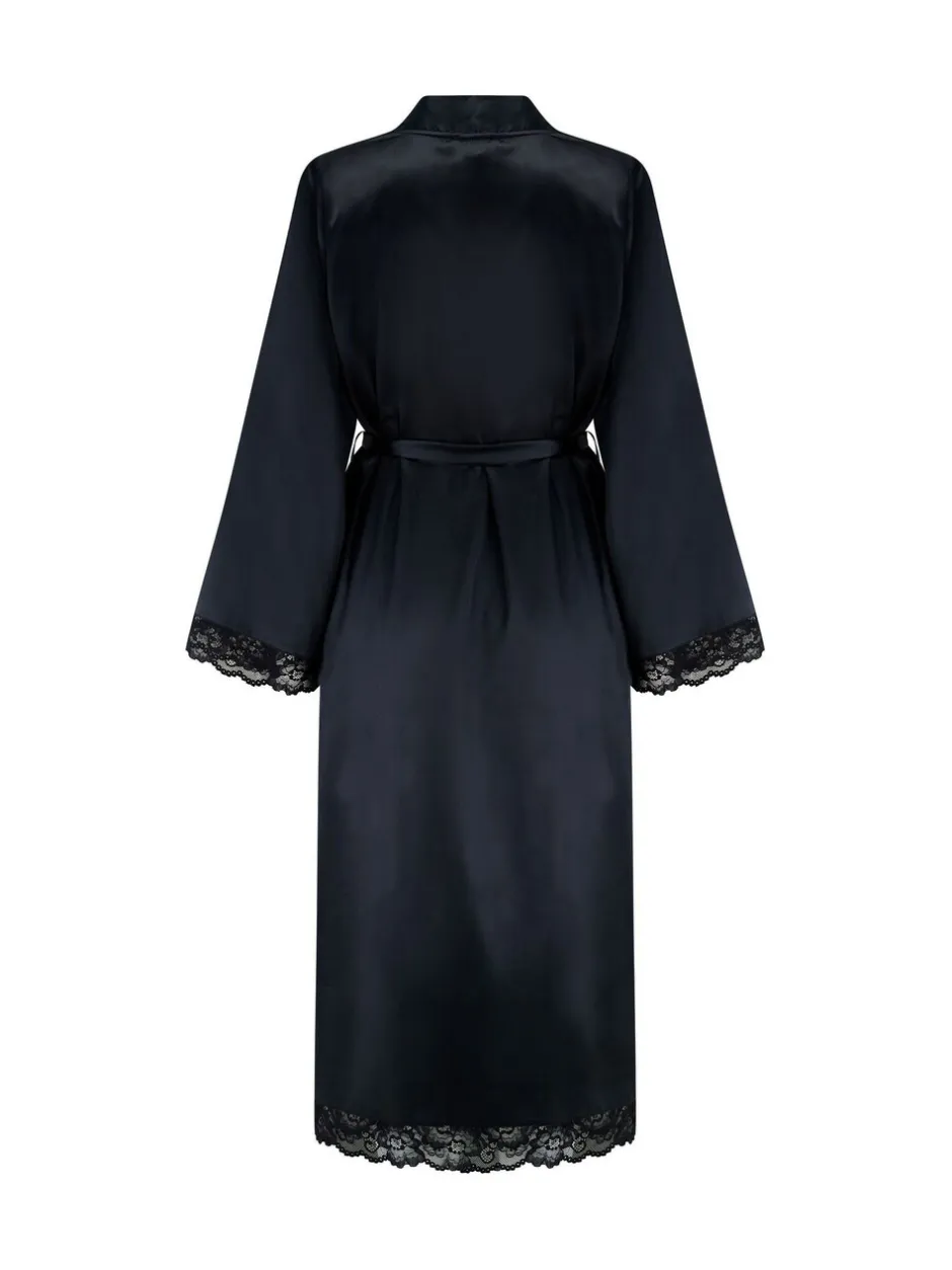 Badjassen*Pour Moi - Dusk Satin Kimono Sleeve Midi Gown Zwart