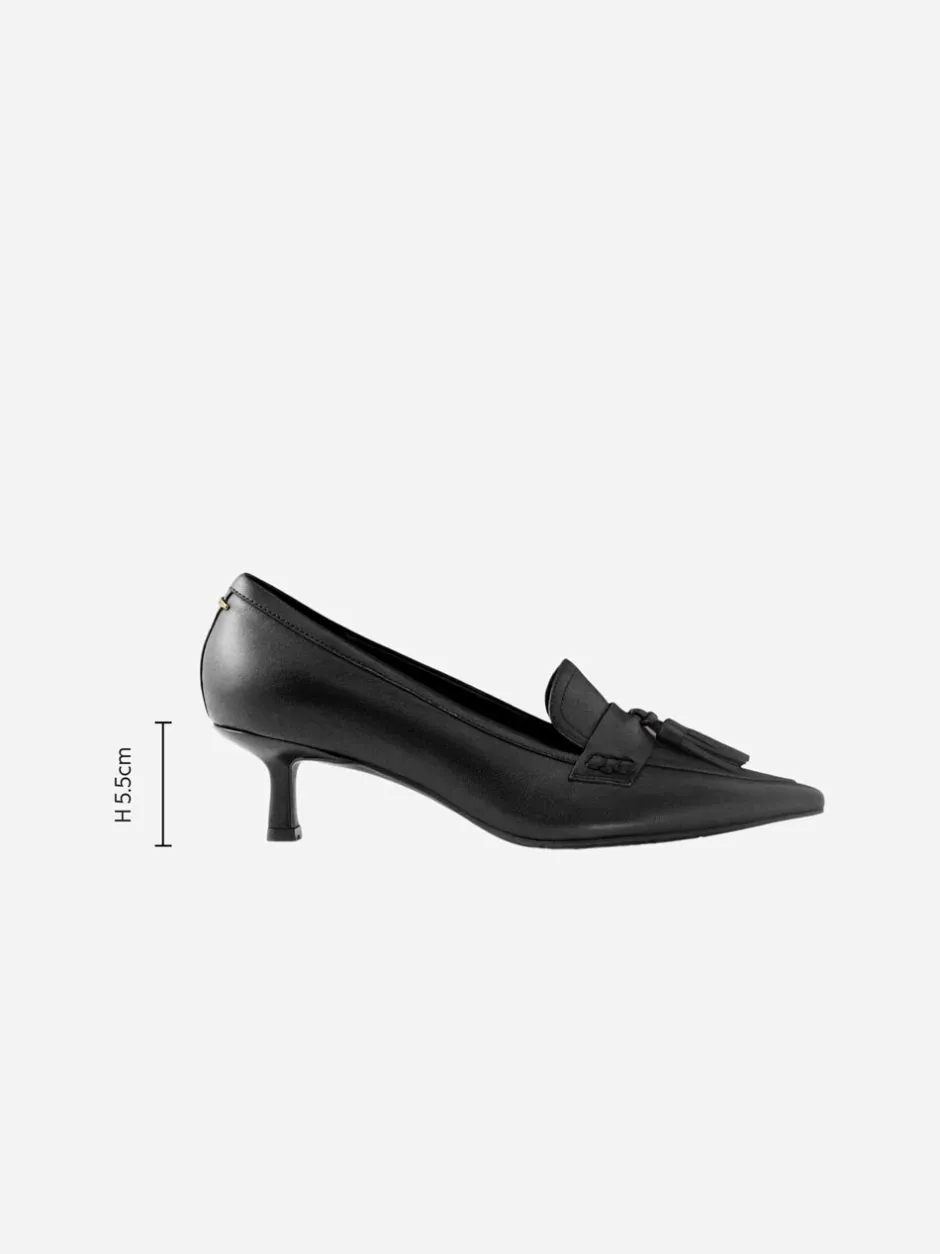 Schoenen Met Hakken|Next - Premium Leather With Motionflex Point Toe Tassel Heels Loafers Zwart