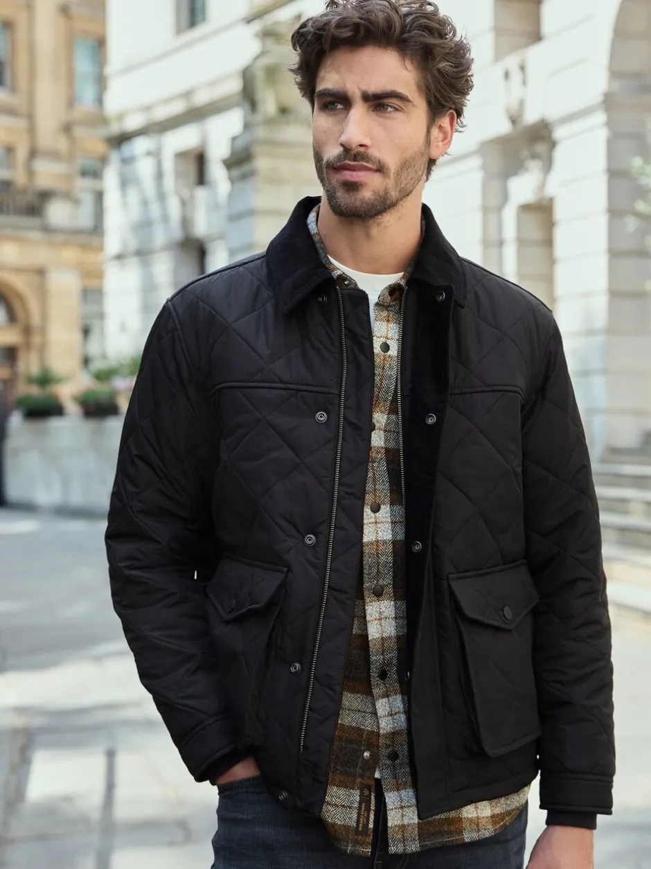 Jassen En Jacks*Next Zwart - Regenbestendige corduroy colbert met schuine doorgestikte ruit
