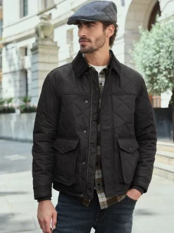 Jassen En Jacks*Next Zwart - Regenbestendige corduroy colbert met schuine doorgestikte ruit