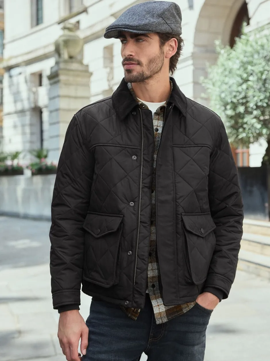 Jassen En Jacks*Next Zwart - Regenbestendige corduroy colbert met schuine doorgestikte ruit